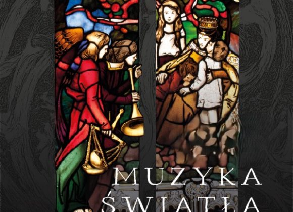 Plakat informujący o wystawie "Muzyka Światła. Witraże. Od artefaktu do metafizyki". Pod tekstem witraż Caritas, autor J. Mehoffer.