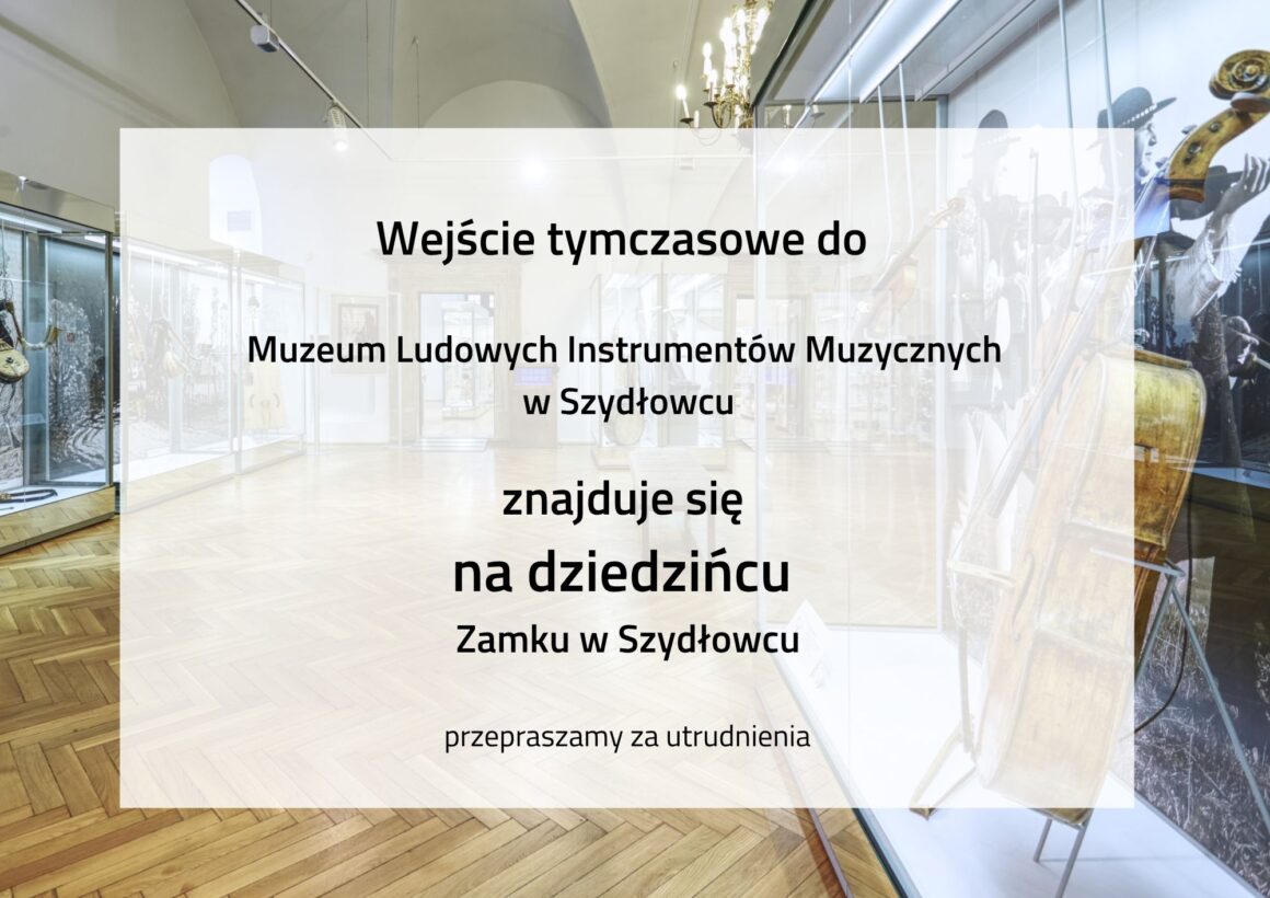 grafika z napisem tymczasowe wejście do muzeum znajduje się od strony dziedzińca