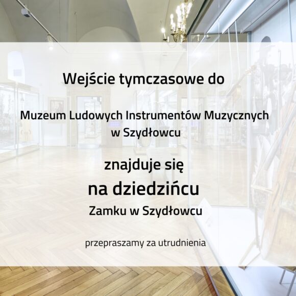 grafika z napisem tymczasowe wejście do muzeum znajduje się od strony dziedzińca