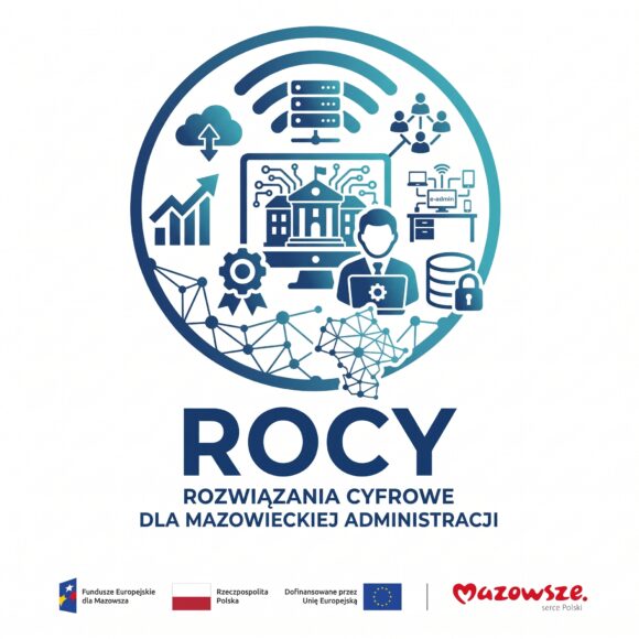 Fotografia przedstawia logo wydarzenia. Koło w którym w środku jest budynek mieszkalny i człowiek. Przeważa kolor biały i niebieski